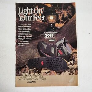 Vintage Print Ad Wal-Mart Coleman Hikers Light on Your Feet clipping 1990 8x10